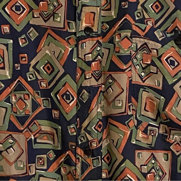 Vintage 90s IMPACT 100% Silk Men's Geometric Button Up M Long Sleeve Shirt Y2K - Picture 6 of 11
